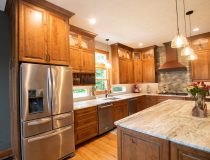 Custom Amish Kitchen Cabinetry, Rustic Cherry Stained Honey Manor with Van Dyke Glaze Finish, Granite Countertops, Fantasy Brown Unique