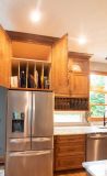 Custom Amish Kitchen Cabinetry, Rustic Cherry Stained Honey Manor with Van Dyke Glaze Finish, Granite Countertops, Fantasy Brown Unique, Storage Solutions