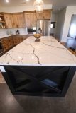 Custom Amish Kitchen, Rustic Maple with Husk Stain on Perimeter, Maple Painted Black on Island, Calacatta Kingston Quartz Countertops