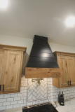 Custom Amish Kitchen, Rustic Maple with Husk Stain on Perimeter, Maple Hood Painted Black