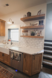 Custom Amish Kitchen, Rustic Maple with Husk Stain on Perimeter, Calacatta Kingston Quartz Countertops