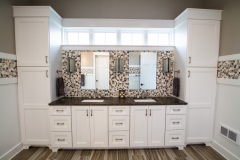 Master Bath, Amish, Cabinetry, Maple, White Paint; Granite Remnant, Cygnus Suede