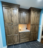  Custom Amish cabinetry, Rustic Birch 173-655 stain.  Silestone Desert Silver Suede quartz countertop.