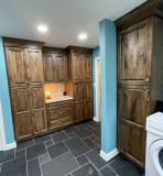 Custom Amish cabinetry, Rustic Birch 173-655 stain.  Silestone Desert Silver Suede quartz countertop.