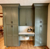 Waypoint, 470F Maple Cognac and Painted Sage, MSI Calacatta Viraldi Quartz