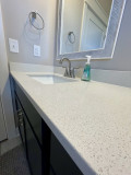 Waypoint Bathroom, 330S Painted Navy, Blanco Snow quartz countertop