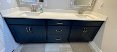 Waypoint Bathroom, 330S Painted Navy, Blanco Snow quartz countertop